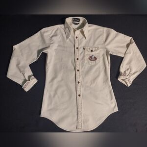 Bud Berma Vintage Men's Embroidered Button Down Shirt Sz 16 "Flaws"
